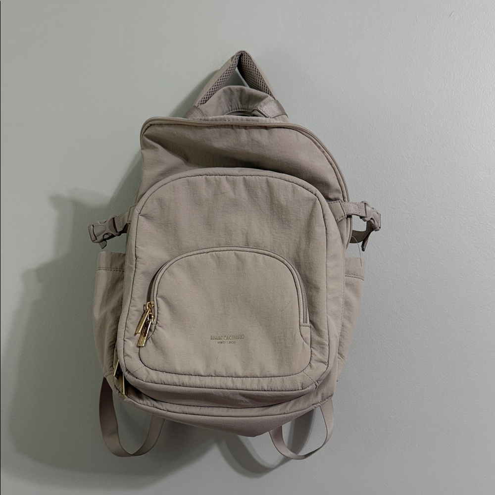 Isaac Mizrahi Cream Fabric with Gold Logo backpack
